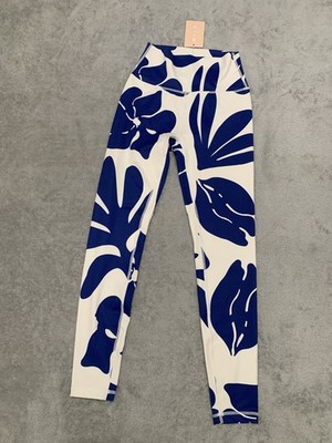 Wilo the Label Leggings Womens XS Blue & White Floral High Rise Activewear Yoga