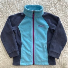 Child Columbia Full Zip Fleece Jacket, XXS 4/5, Teal and Blue