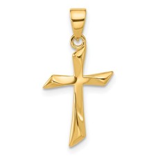 14K Yellow Gold Polished Angled Cross Charm Pendant L 24mm, W 12mm
