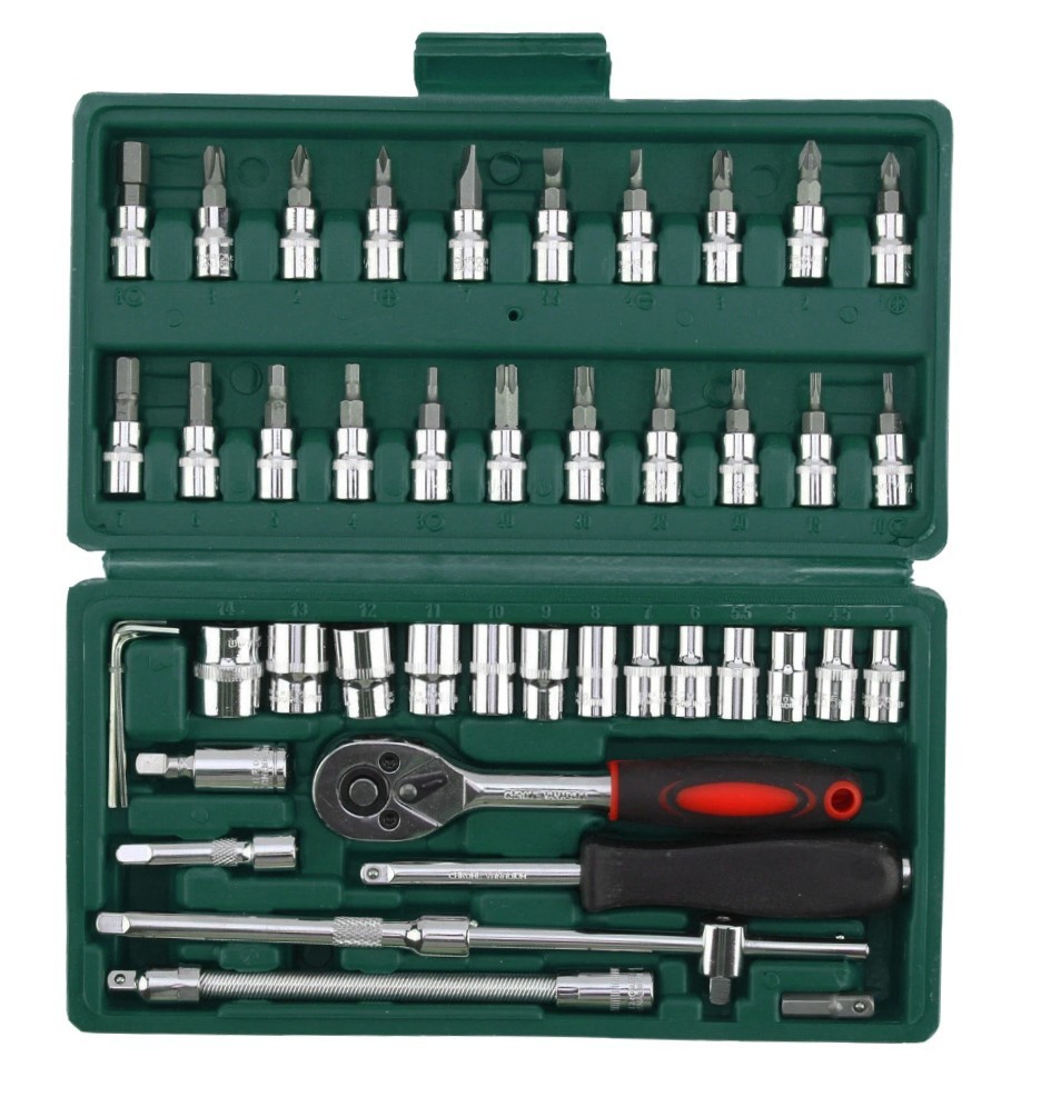 46Pieces Spanner Socket Ratchet Wrench Set 1/4" Drive Car Repair Tool Kit w/Case