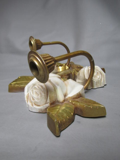 Vintage MCM Syroco Flower Wall Hanging Decor Roses Candle Holder 15" Gold White