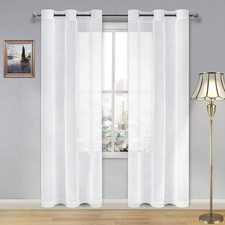 White Sheer Curtains, Semi Grommet Window Curtain, Faux Linen Voile Sheer 84 Inc