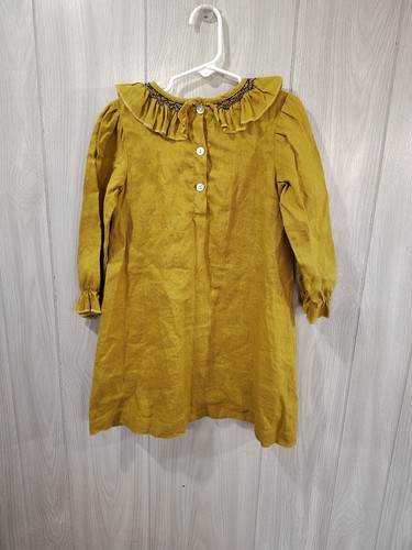 The Oaks Apparel Girls Dress Size 5 Long Sleeve Linen Mustard Floral Boutique - Picture 4 of 7