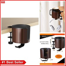 2-in-1 Anti-Spill Cup Holder Under Desk Headphone Hanger Clamp 3.74 Inch Coffee