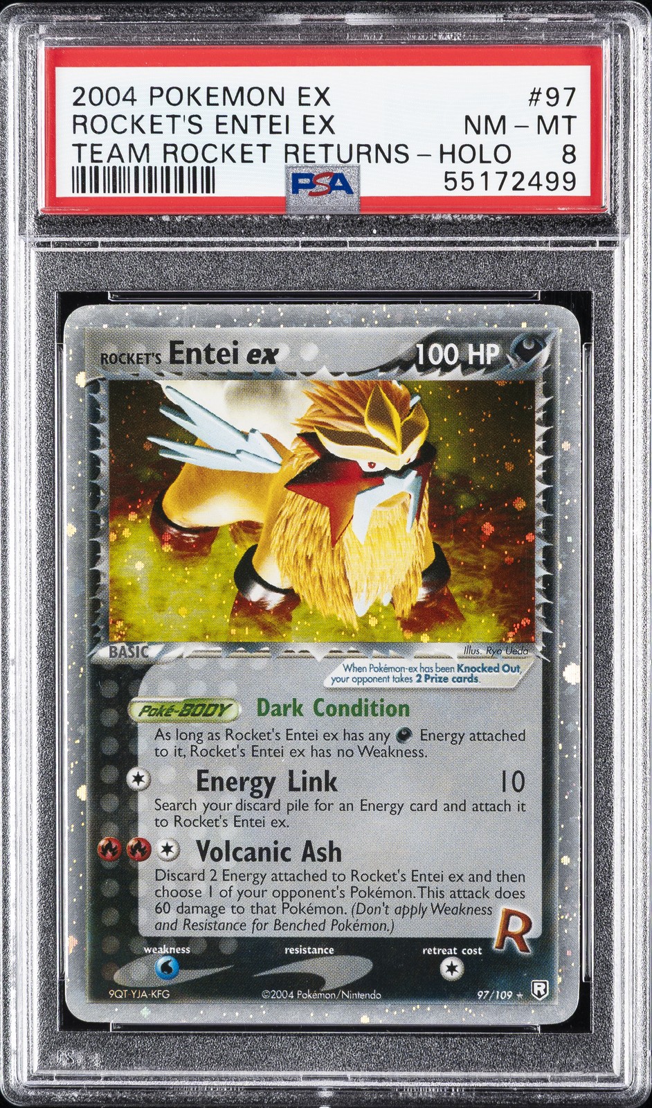2004 POKEMON EX TEAM ROCKET RETURNS #97 ROCKET'S ENTEI EX-HOLO PSA 8