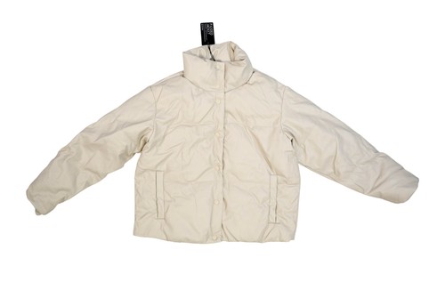 Stradivarius Padded Puffer Jacket Womens Medium Beige Faux Leather Winter