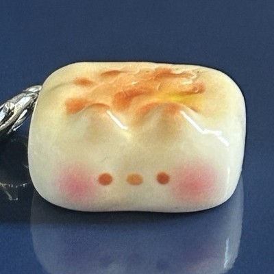 Kawaii Bread Bear Phone Charm Key Chain Blushy Toast With a Slice cut out