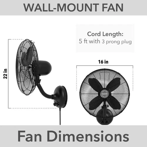 Classic 16 In. 3-Speed Wall Fan in Matte Black with Oscillation and Adjustable H - Picture 6 of 11