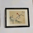 Vintage Asian Silk Painting Signed Bird Flower Plum Blossom Framed Chinoiserie — photo 4