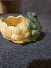 Vintage 1954 McCoy Art Pottery Frog Planter Green and Yellow Lotus Leaves