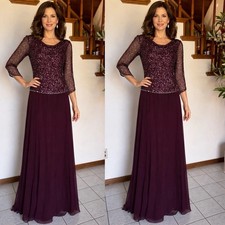 Mother of The Bride Dresses Chiffon 3/4 Sleeve Floor Length Wedding Evening Gown