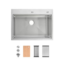 30 In. Drop-In Single Bowl 16 Gauge Brushed Nickel Stainless Steel Kitchen Sink