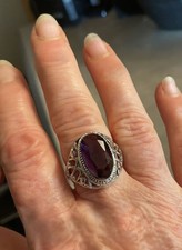 Purple Amethyst SIZE 8.5 Artisan Created Silvertone Ring