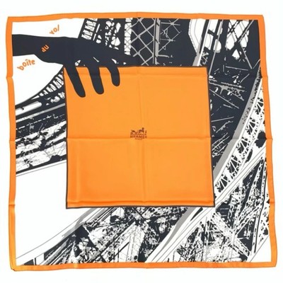 Hermes Schal Stola Boite au vol Orange Box von Bali Barret Seide Auth Carre 90