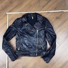 Topshop Real Leather Biker Jacket Black Quilted Moto UK10
