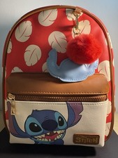 Disney Stitch Mini Backpack Bioworld NWT Tropical Leaves Pom Charm Lilo  Stitch