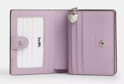 Coach Women Lt Violet Signature Leather Snap Small Wallet W/Heart