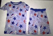 Little Sleepies Stars And Stripes Bamboo Pajama Set Kids 7/8 Short Sleeve Shorts