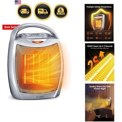 Portable Electric Space Heater with Thermostat, 1500W/750W Safe and Quiet Cer...