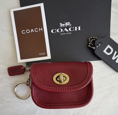 COACH VINTAGE RED TURNLOCK MINI CITY BAG KEYRING FOB CHARM BRASS