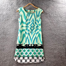 Vintage Veronika Maine WomensShift Dress Size 6 Green Black White Sleeveless