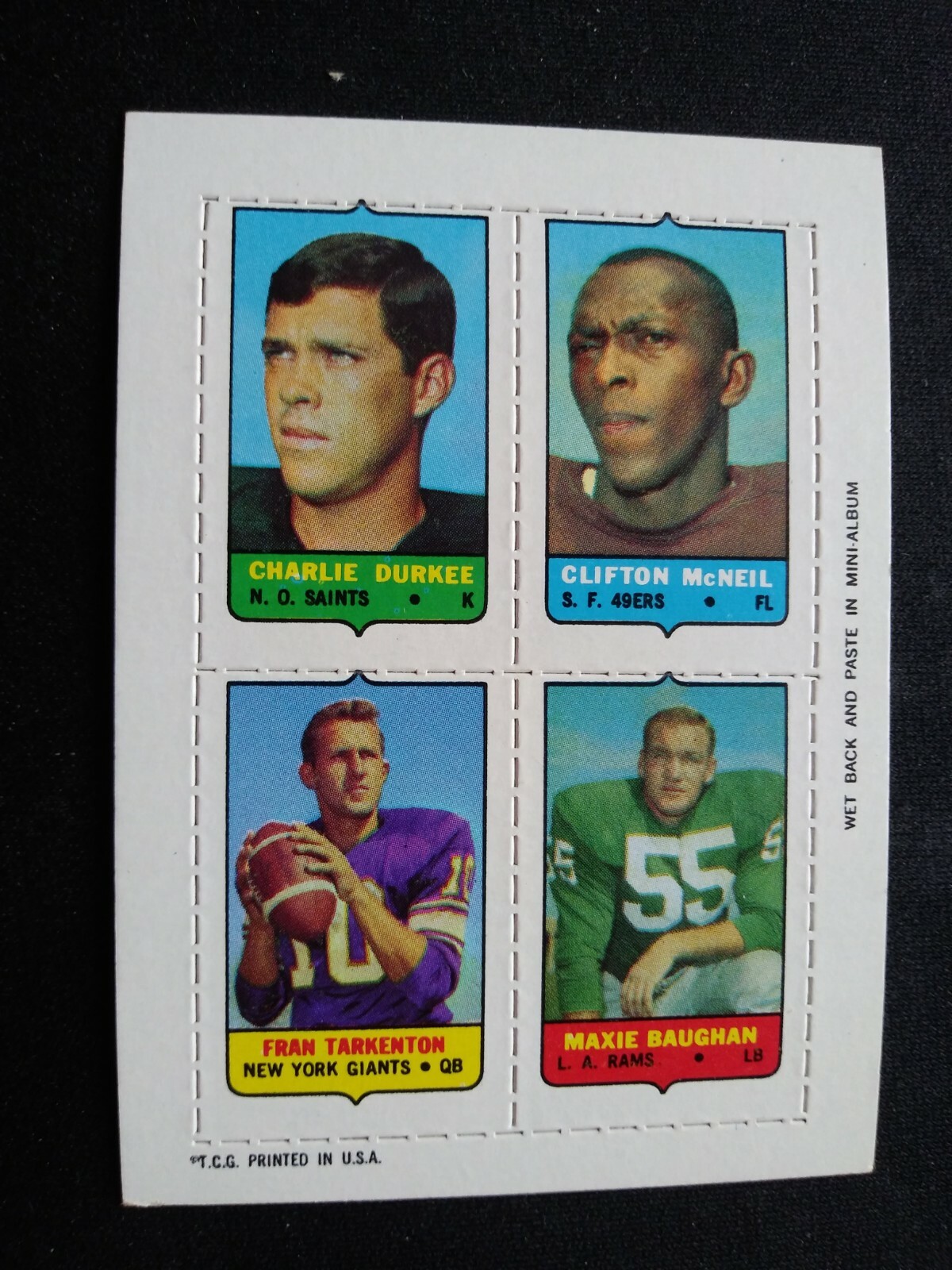 1969 Topps Football 4-In-1 Mini Card # Durkee/McNeil/Baughan/Tarkenton (EX)  | eBay