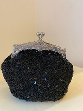 Black Beaded Evening Bag with Chain