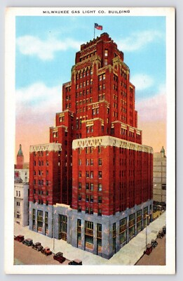 #ad c1930 Milwaukee Gas Light Building Wisconsin WI Art Deco Downtown VTG Postcard $26.00