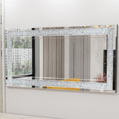 Brillanter Kristall-Crush Dekorative Wandspiegel Groß Wohnzimmer Akzent Spiegel 