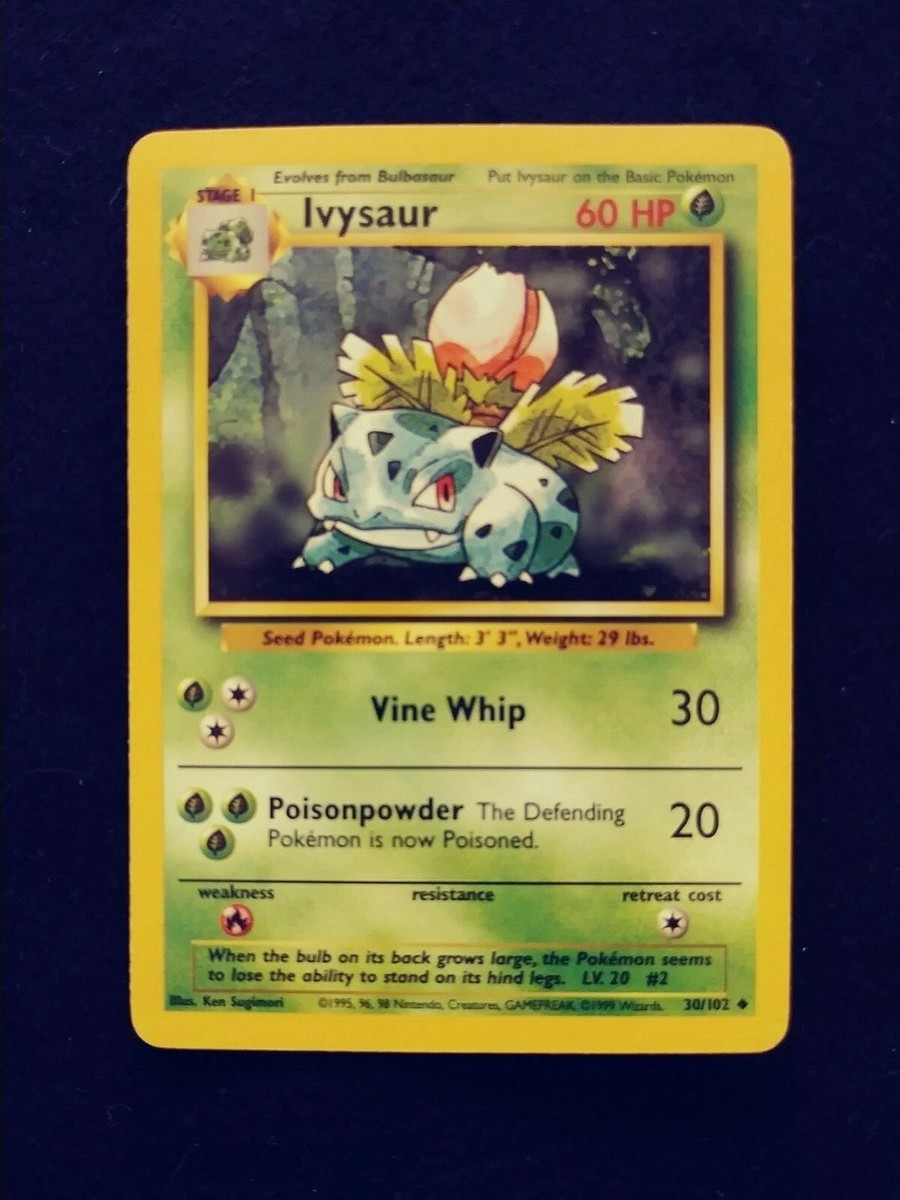 Vintage Ivysaur 30/102 Pokemon Base Set Card 1995, 96, 98