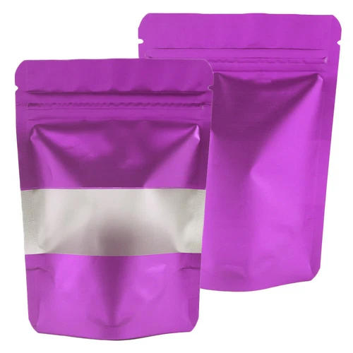 Purple Foil Bags Food Safe Mylar Baggies Smell Proof Stand Up Bag With Window - Picture 5 of 19