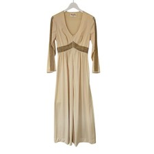 Vanity Fair Vintage Nightgown Boho Fairy Hippie Beige Crochet Trim Maxi Dress 10