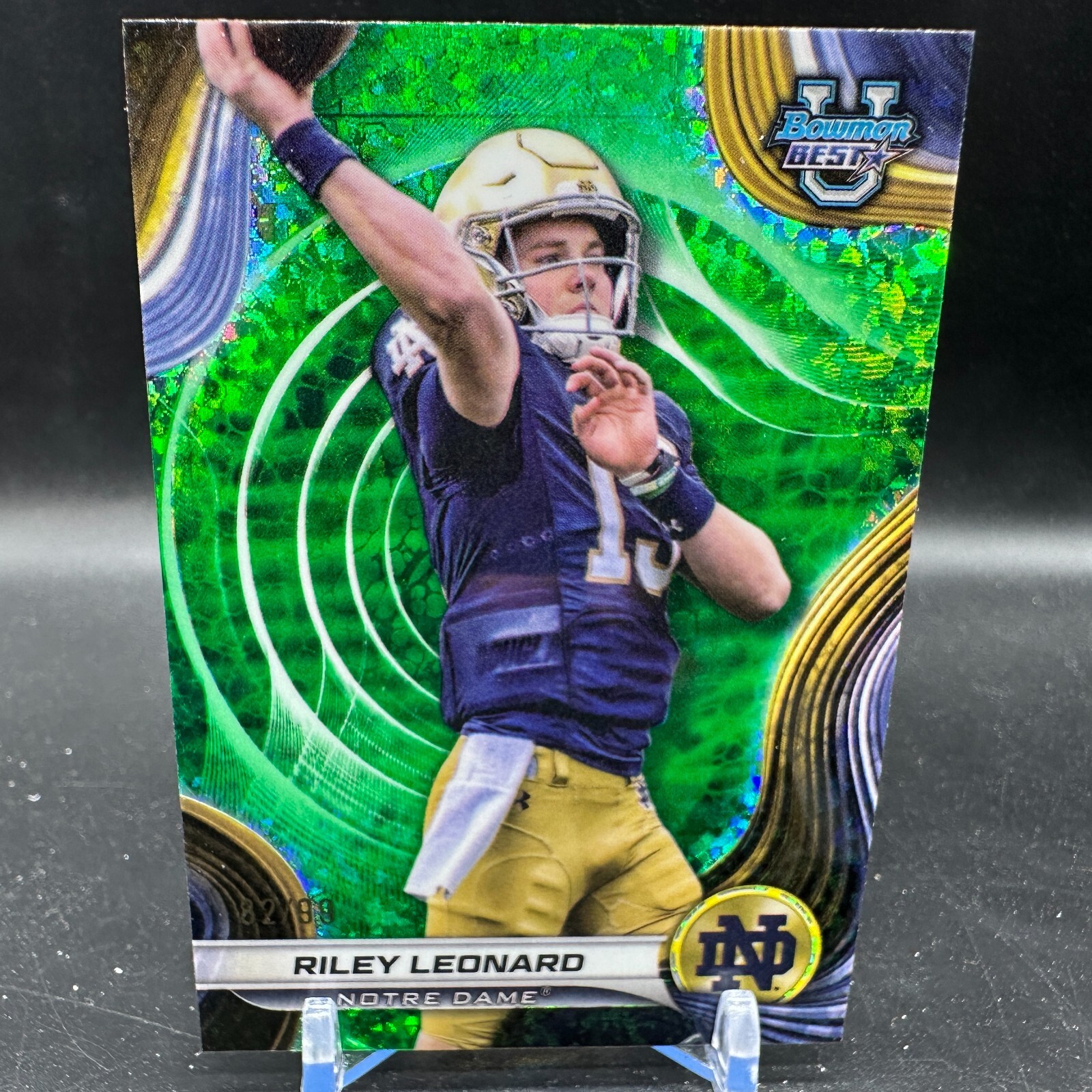 Riley Leonard Green Mini Diamond /99 2024 Bowman's Best University Notre Dame