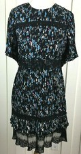 Chelsea28 Black Floral Crinkle Dress Cut Out Open Back Short Sleeve Women's S