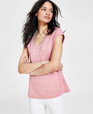 NWT ID Ideology Women's V-Neck Short Sleeve T-Shirt Pink Size L $40 B405