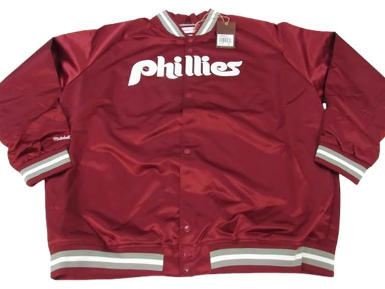 Philadelphia Phillies Mens Mitchell Ness Light Weight Satin Snap Jacket  Coat