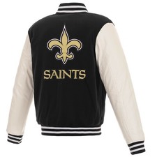 NFL New Orleans Saints Reversible Fleece Jacket PVC Sleeves Embroidered Logos