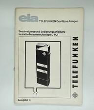 Vintage Original  ELA Telefunken Induktiv-Personenrufanlage D 601 A4 20 Seiten