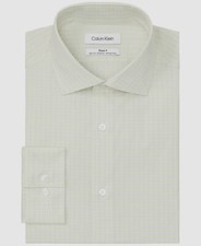 80 Calvin Klein Mens Slim-Fit Yellow Long-Sleeve Check Dress Shirt 15 32/33