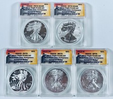 (5) Pr,sp,eu,rp,ms, 70 2013-w & (w) American Silver Eagle 25th Anniv Anacs