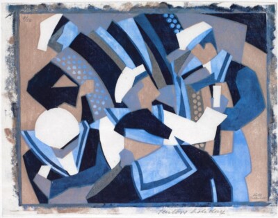 Lill Tschudi Sailor s Holiday 1932 Linocut Grosvenor School Futurist Maritime