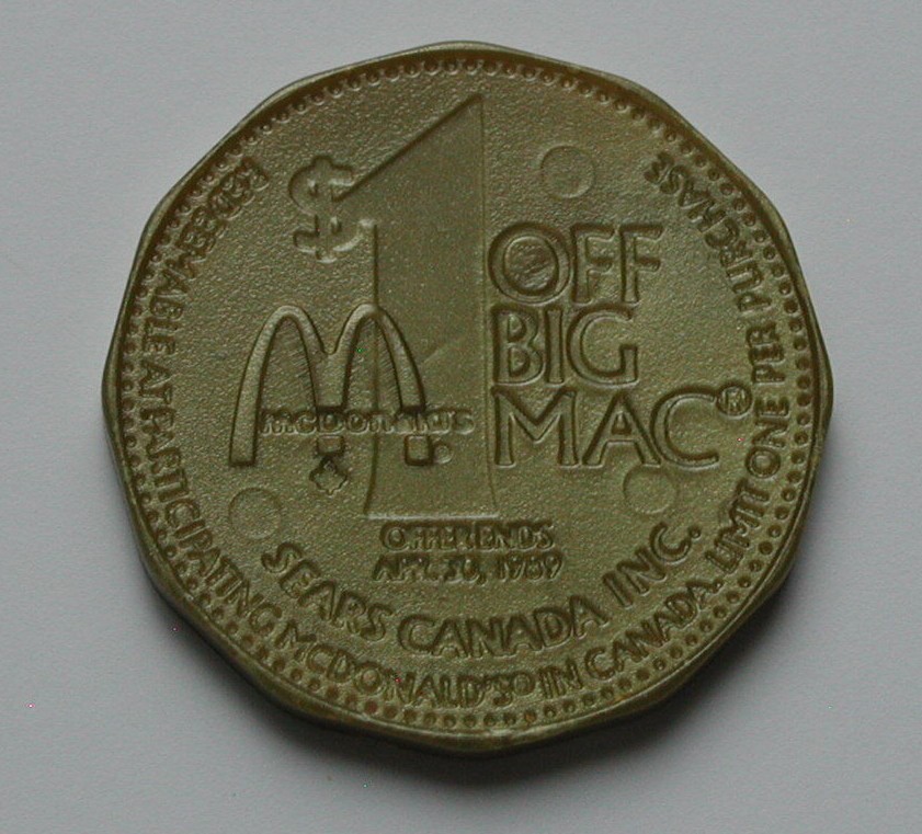 1989 McDonald's/Sears Canada Plastic Merchant Token - Good for $1