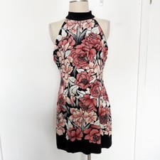 White House Black Market WHBM Reversible Floral Solid Shift Dress Medium Petite