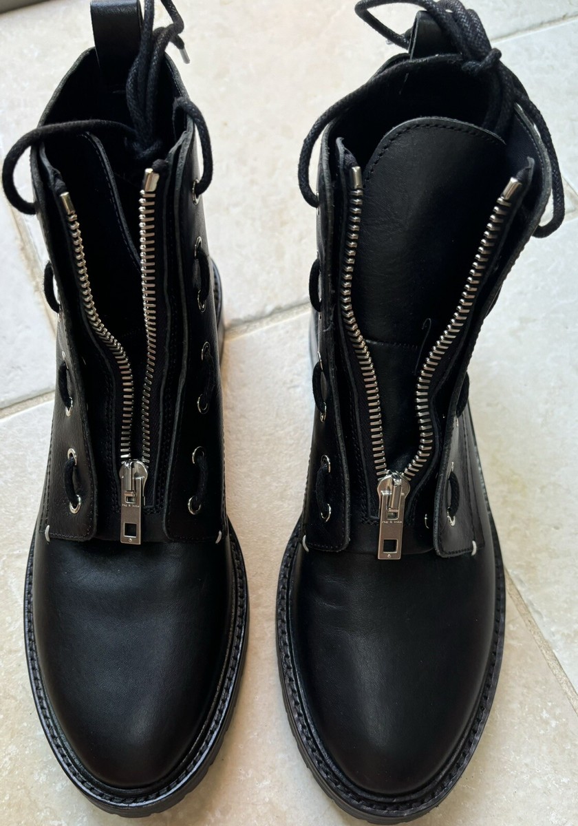 RAG & BONE Cannon Combat Zipper Boots Black Leather Size 11  display picture 1