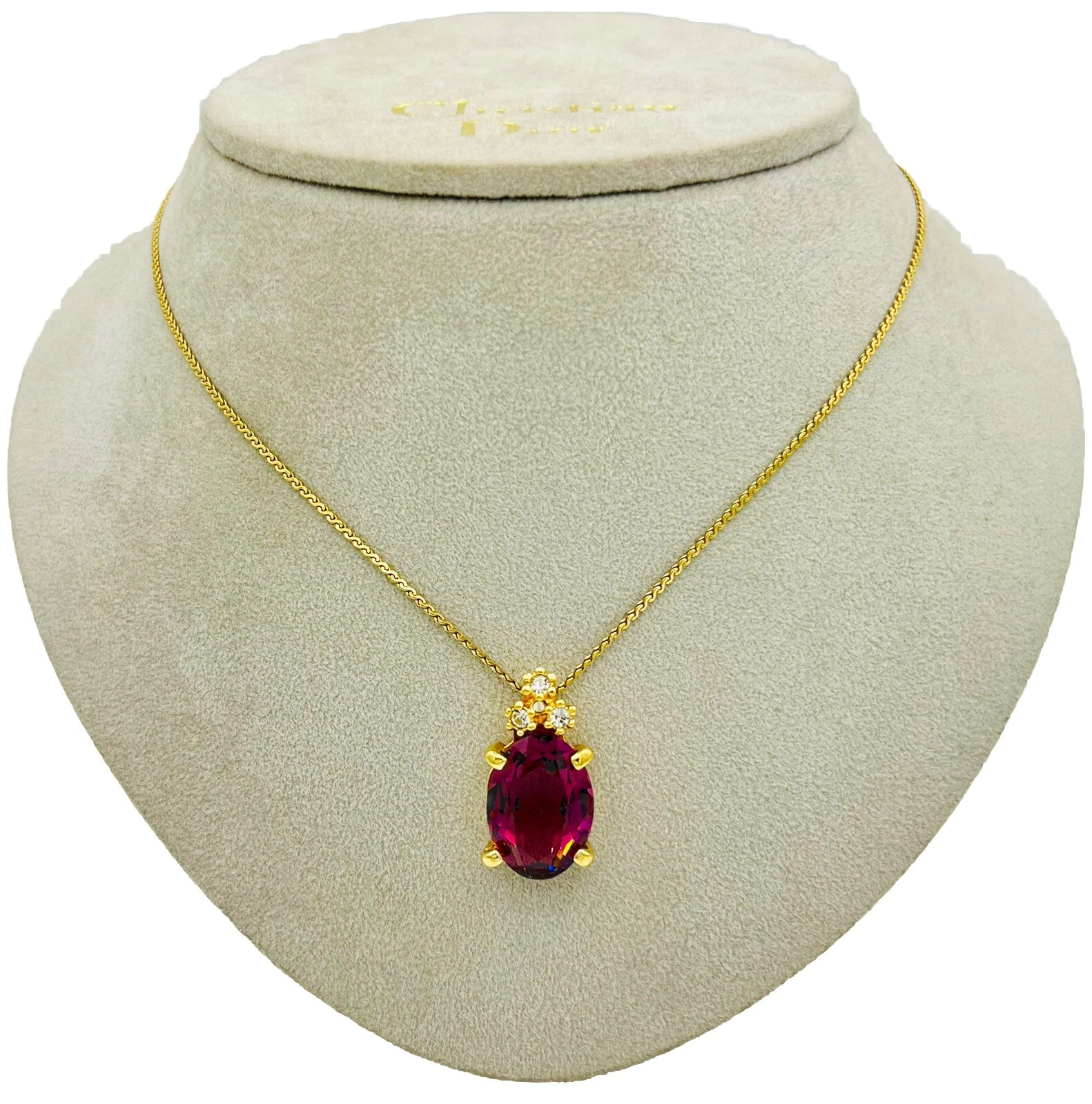 Collana gioielli vintage CHRISTIAN DIOR ametista artificiale cristallo placcato oro 38 43 cm.