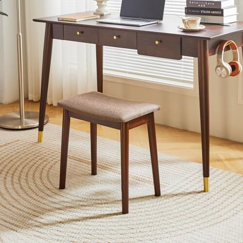 Saddle Cushion Vanity Stool Chair, Foot Rest Stool with Brown+coffee Color - Picture 6 of 6