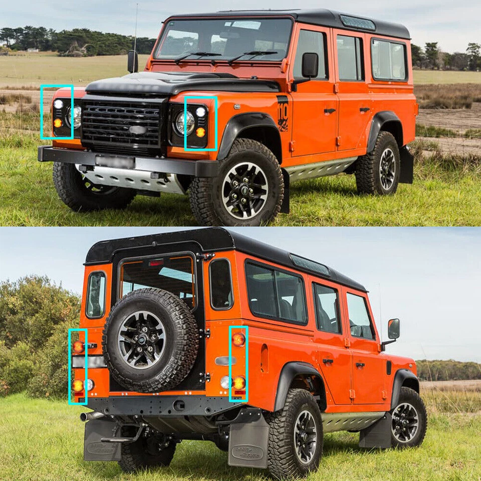 Set 8x frecce anteriori posteriori indicatori di direzione luci per Land Rover 90 110 Defender - Immagine 2 di 4