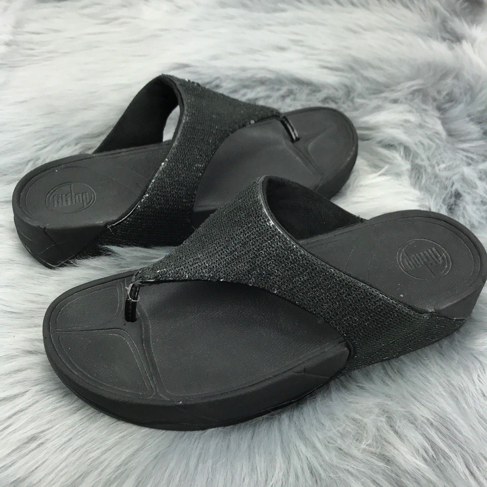 FitFlop Womens US 9 EU 41 Black Sequin Thong Flip Flop Sandals Astrid  294-001 | eBay