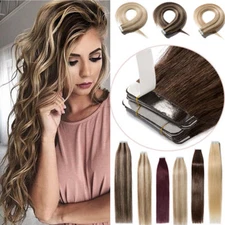 Seamless Tape In Skin Weft 100% Remy Human Hair Extensions 16 Inch-26 Inch 20Pcs