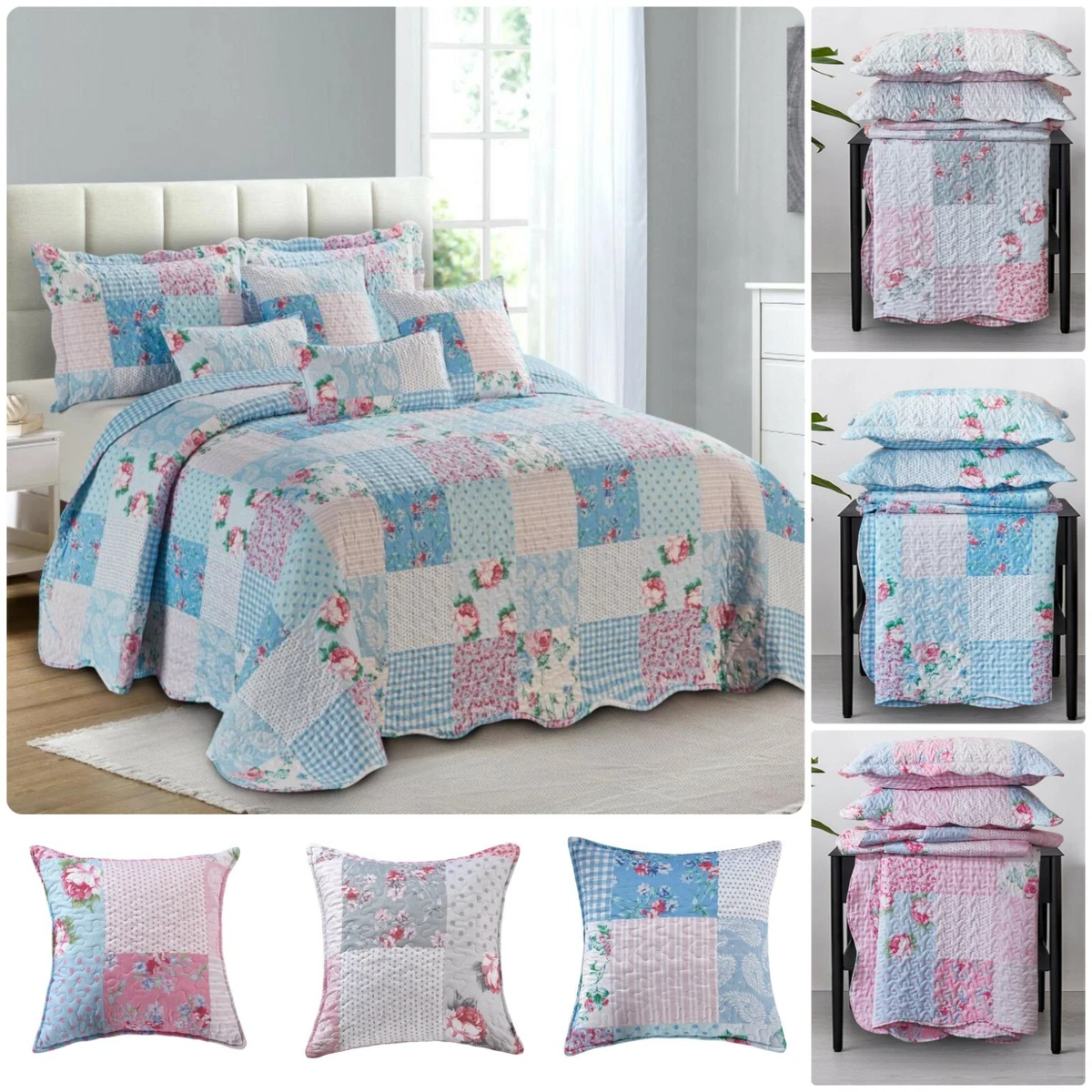 3pcs Patchwork Eiderdown Quilted Bedspread Bed Throw Comforter With Pillow Shams